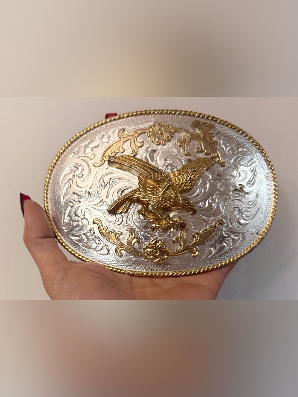 XXL BIG OVERSIZED Gold & Silver Tone American Eagle Belt Buckle Western Rodeo